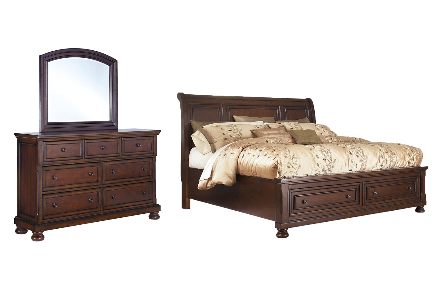 Porter Sleigh Bed With Mirrored Dresser