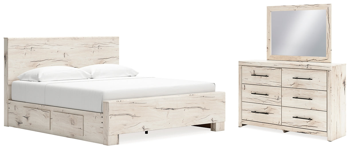 King Panel Bed with Mirrored Dresser