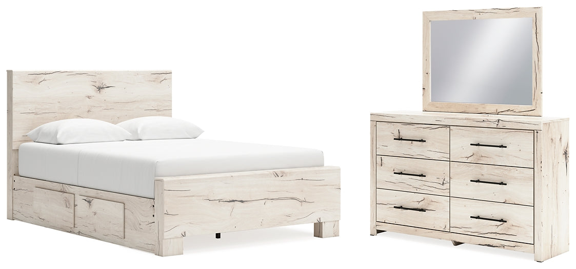 Queen Panel Bed with Mirrored Dresser