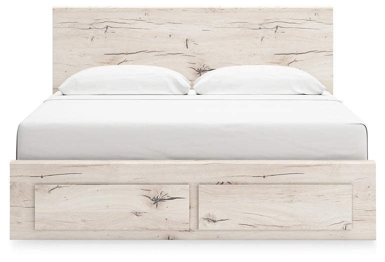 King Panel Storage Bed with Mirrored Dresser