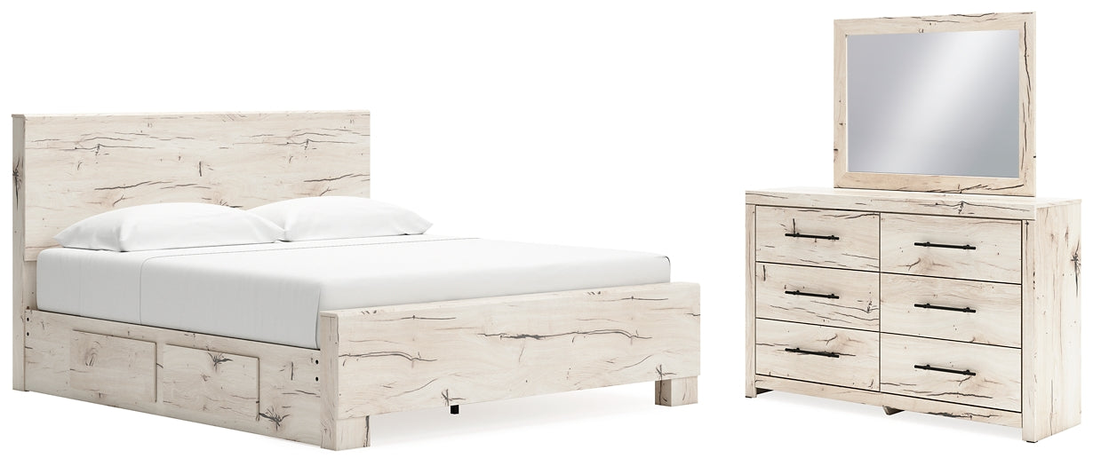 King Panel Bed with Mirrored Dresser