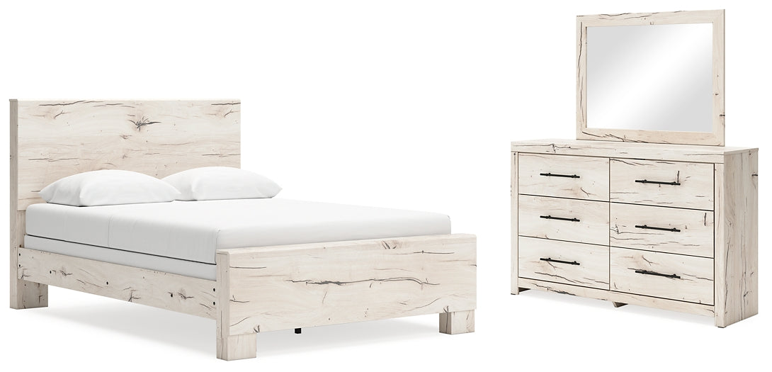Queen Panel Bed with Mirrored Dresser