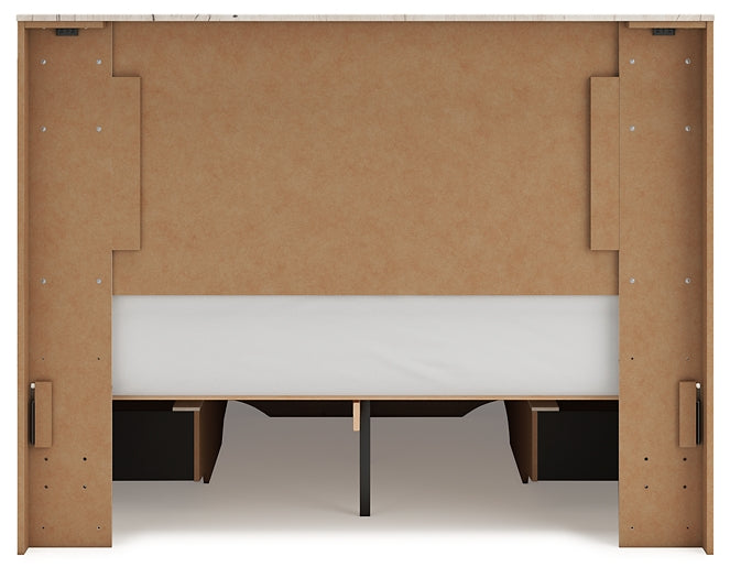 Queen Panel Storage Bed with Mirrored Dresser
