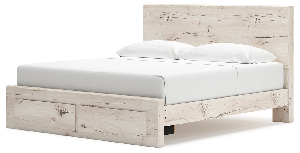 King Panel Storage Bed with Mirrored Dresser and Nightstand