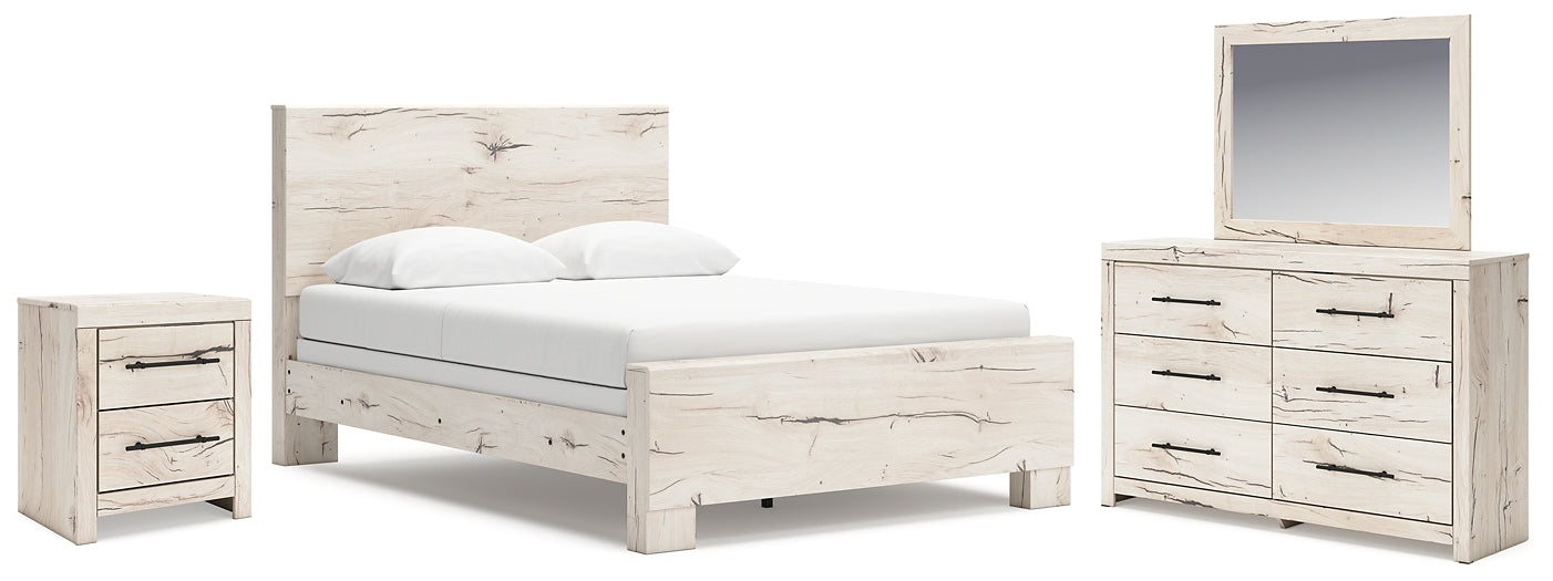 Queen Panel Bed with Mirrored Dresser and Nightstand