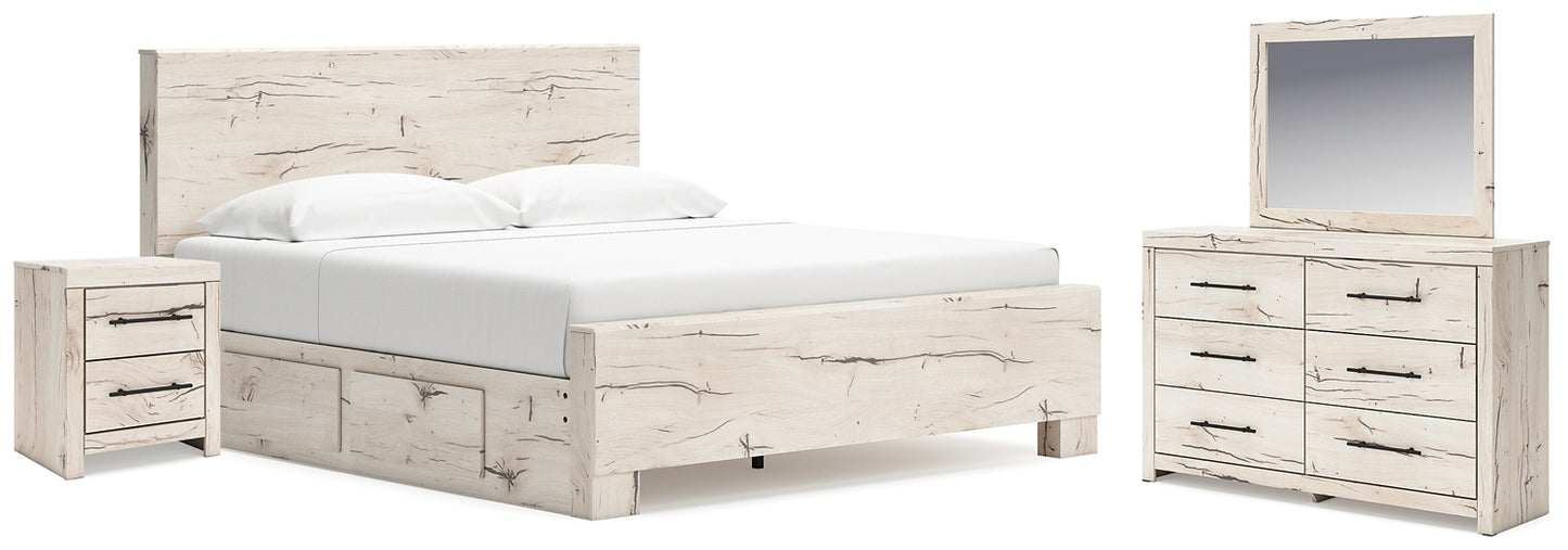 King Panel Bed with Mirrored Dresser and Nightstand