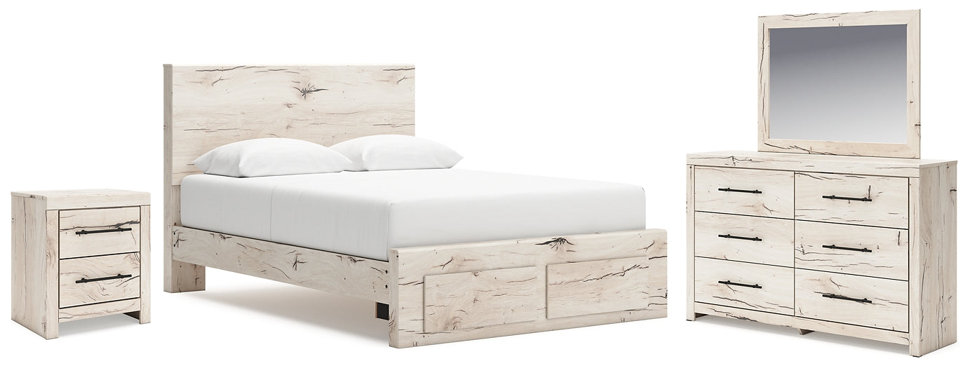 Queen Panel Storage Bed with Mirrored Dresser and Nightstand