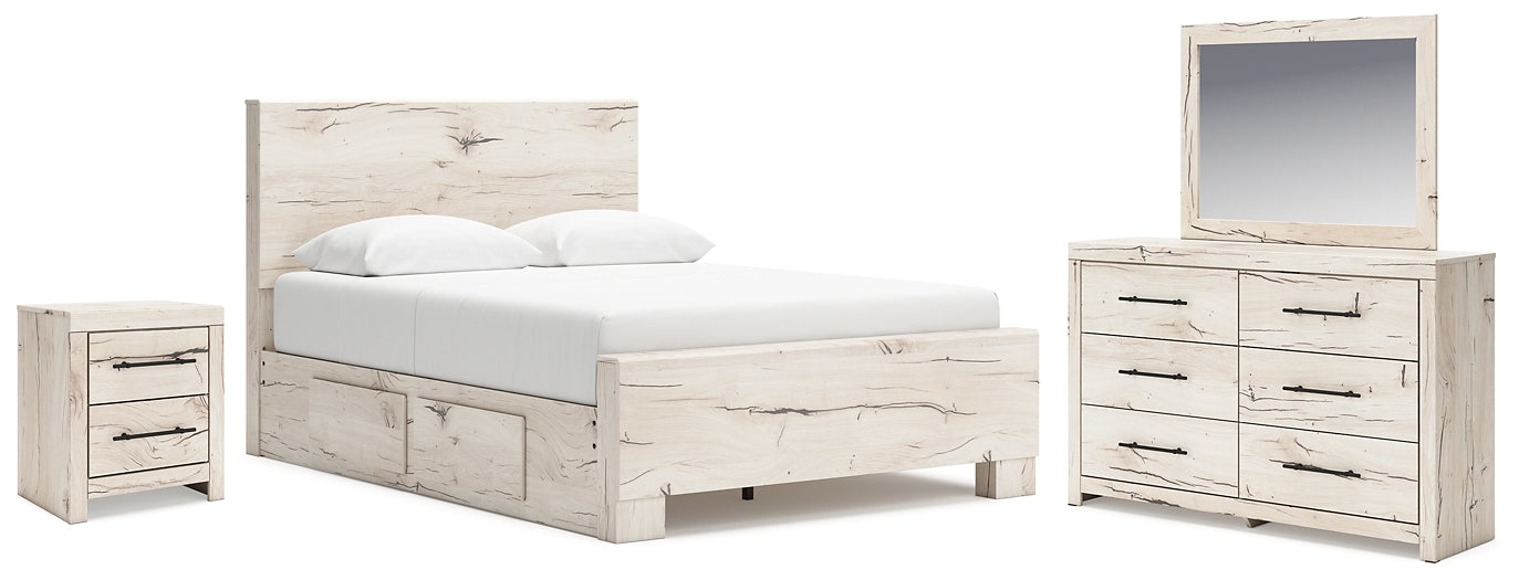 Queen Panel Bed with Mirrored Dresser and Nightstand