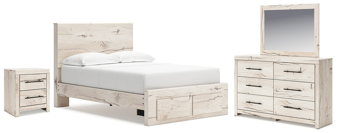 Full Panel Storage Bed with Mirrored Dresser and Nightstand