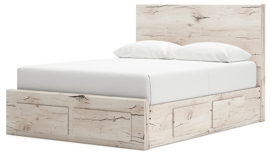 Queen Panel Storage Bed with Mirrored Dresser and Nightstand