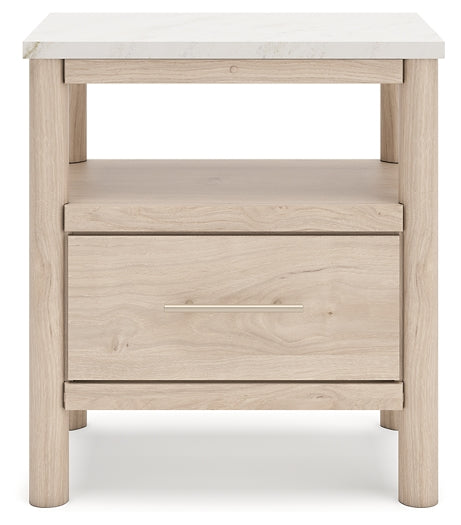 Queen Upholstered Panel Bed with Mirrored Dresser and Nightstand