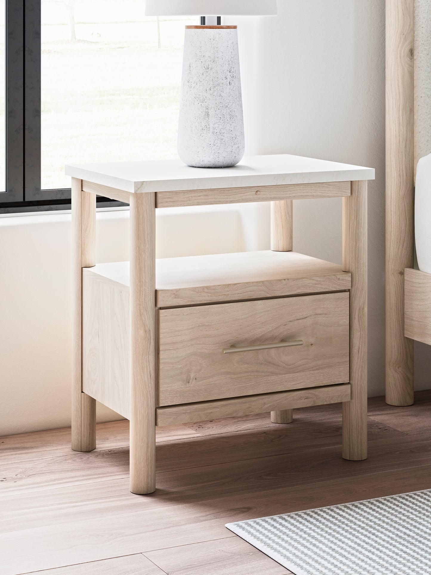 Queen Upholstered Panel Bed with Mirrored Dresser and Nightstand