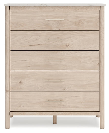 Queen Upholstered Panel Bed with Mirrored Dresser and Chest