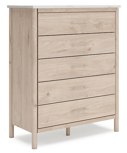 Queen Upholstered Panel Bed with Mirrored Dresser and Chest