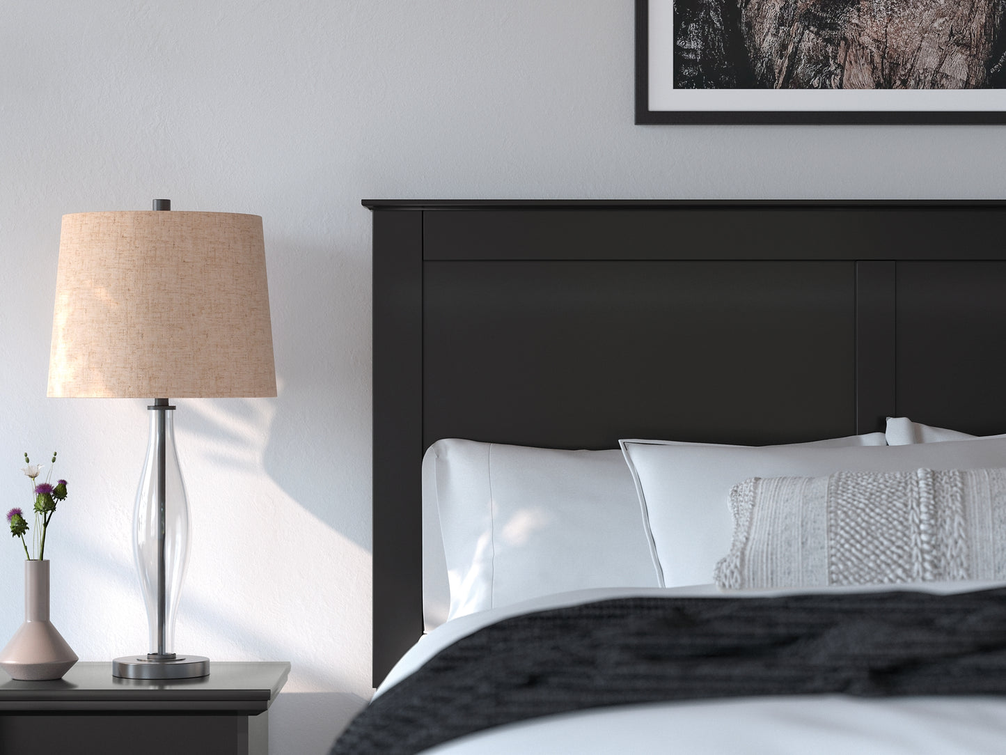 Queen Panel Bed with Mirrored Dresser, Chest and Nightstand