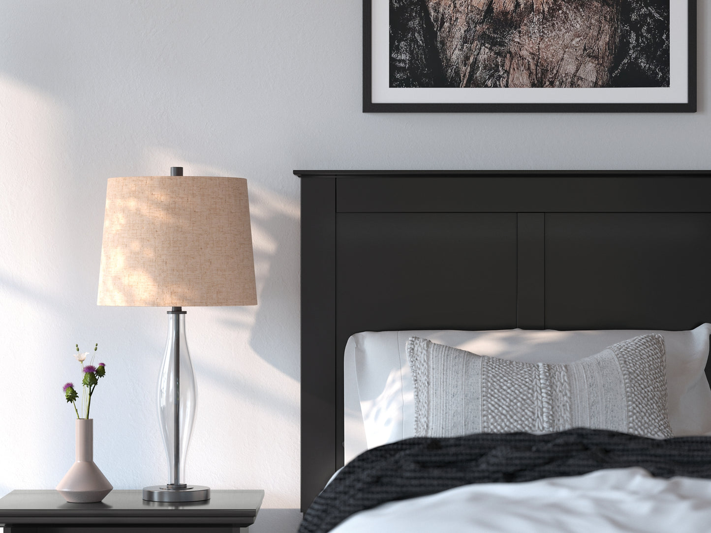 Twin Panel Bed with Mirrored Dresser