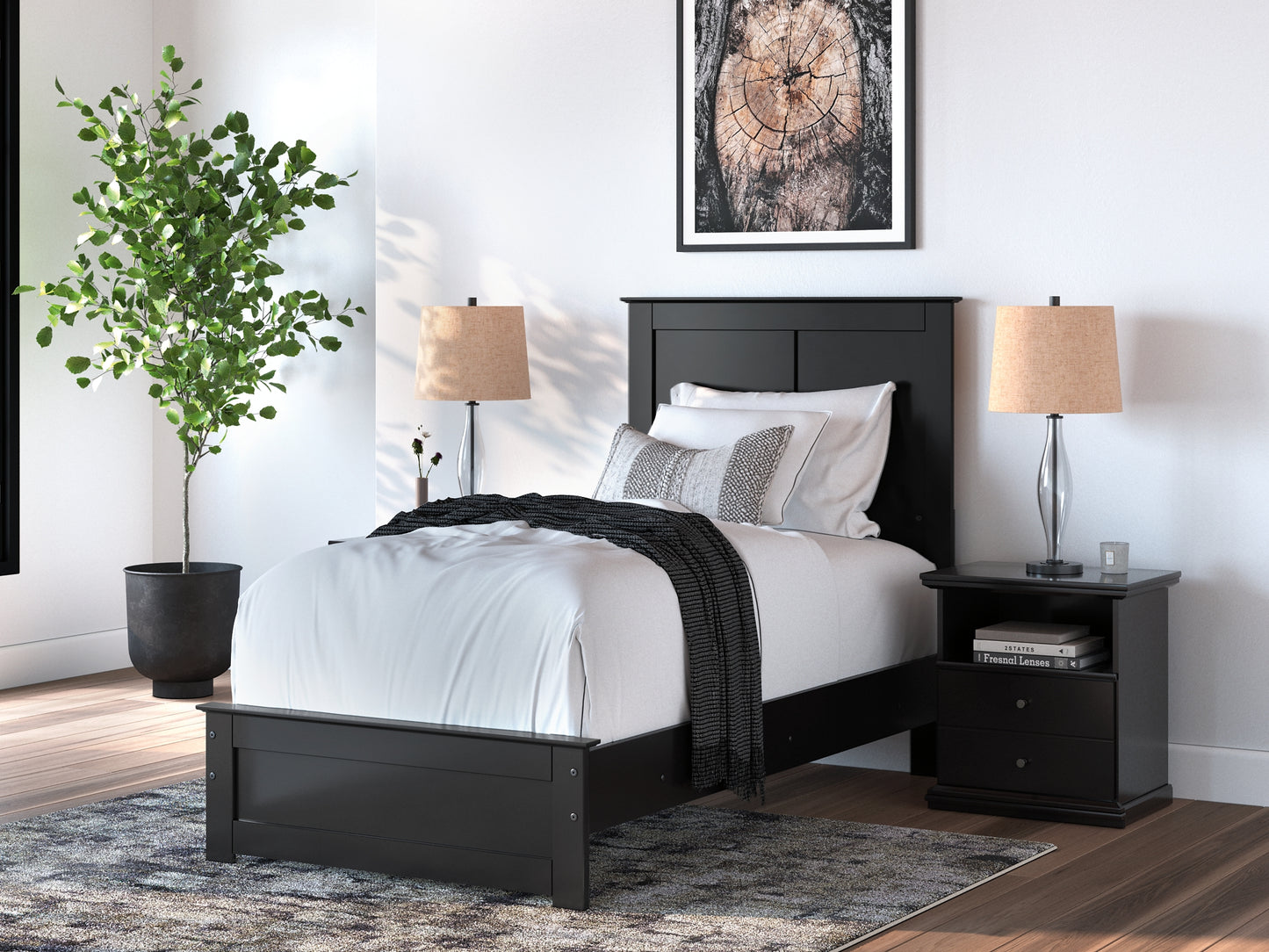 Twin Panel Bed with Mirrored Dresser