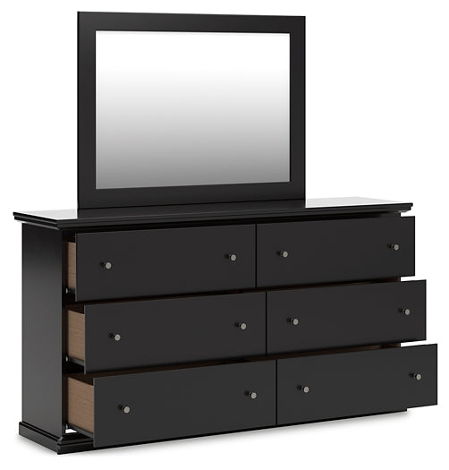 Queen Panel Bed with Mirrored Dresser