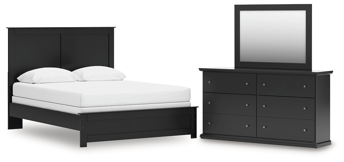 Queen Panel Bed with Mirrored Dresser