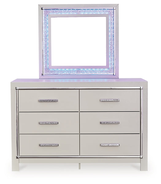 Zyniden Full Upholstered Panel Bed with Mirrored Dresser, Chest and Nightstand