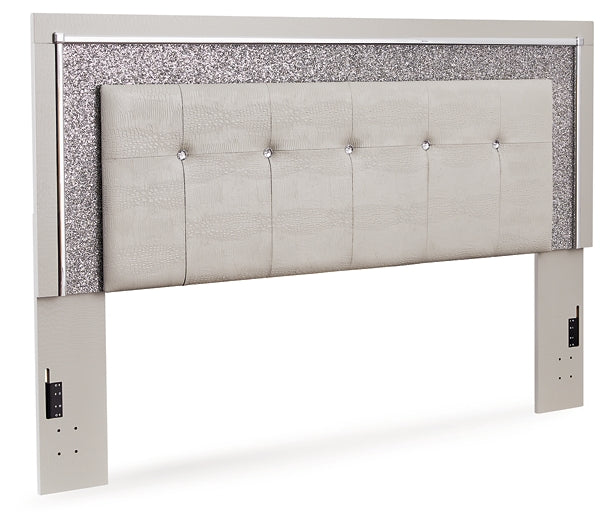 Zyniden King Upholstered Panel Headboard with Mirrored Dresser and Chest