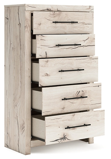 King Panel Headboard with Mirrored Dresser, Chest and Nightstand