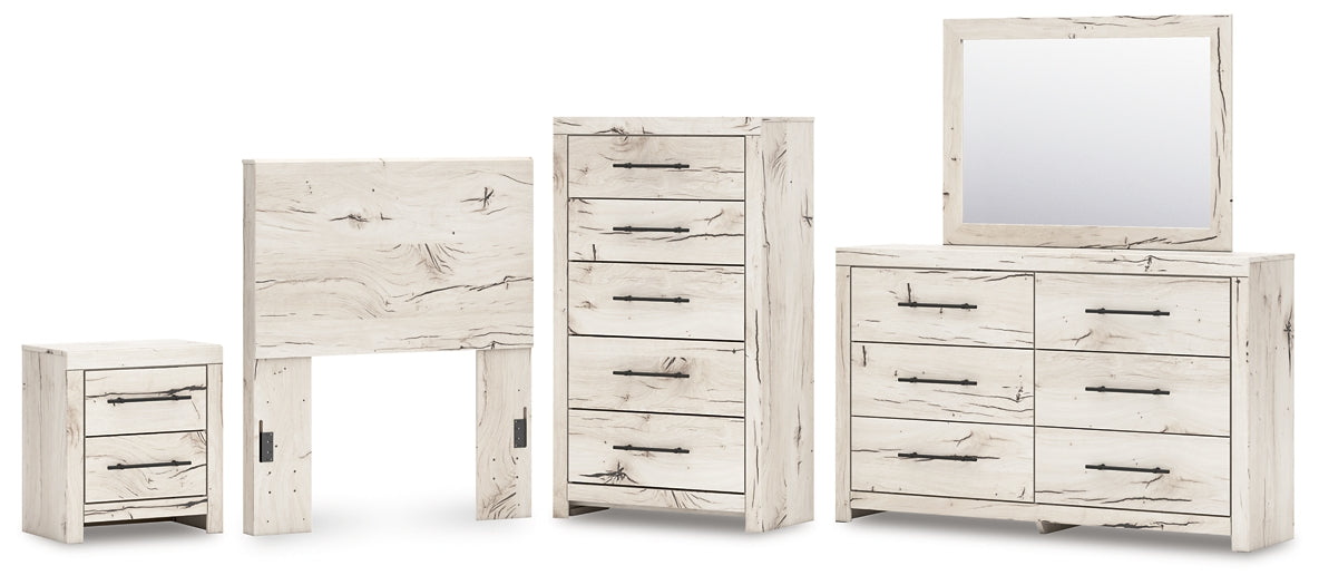 Twin Panel Headboard with Mirrored Dresser, Chest and Nightstand