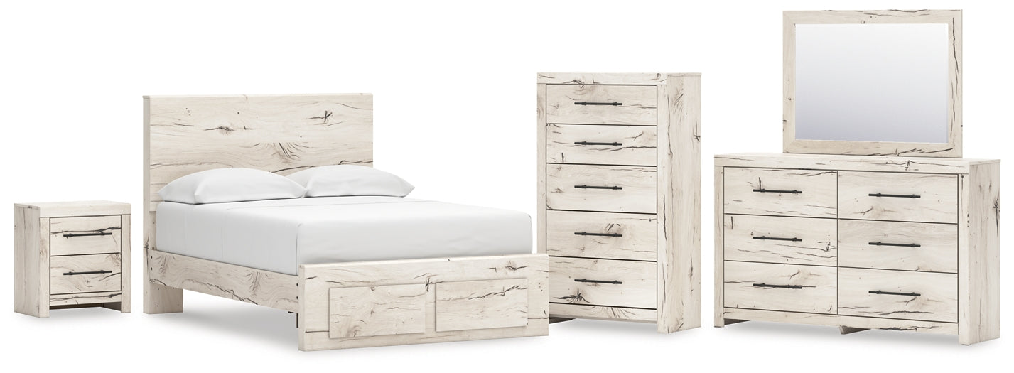 Full Panel Storage Bed with Mirrored Dresser, Chest and Nightstand