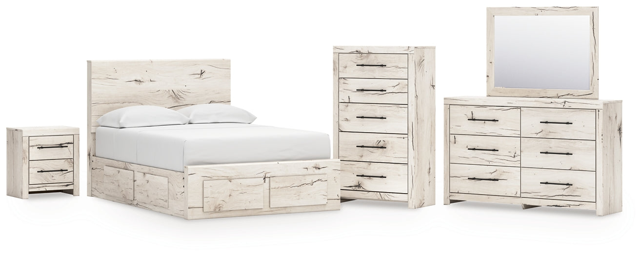 Full Panel Storage Bed with Mirrored Dresser, Chest and Nightstand