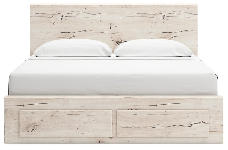 King Panel Storage Bed with Mirrored Dresser and Chest