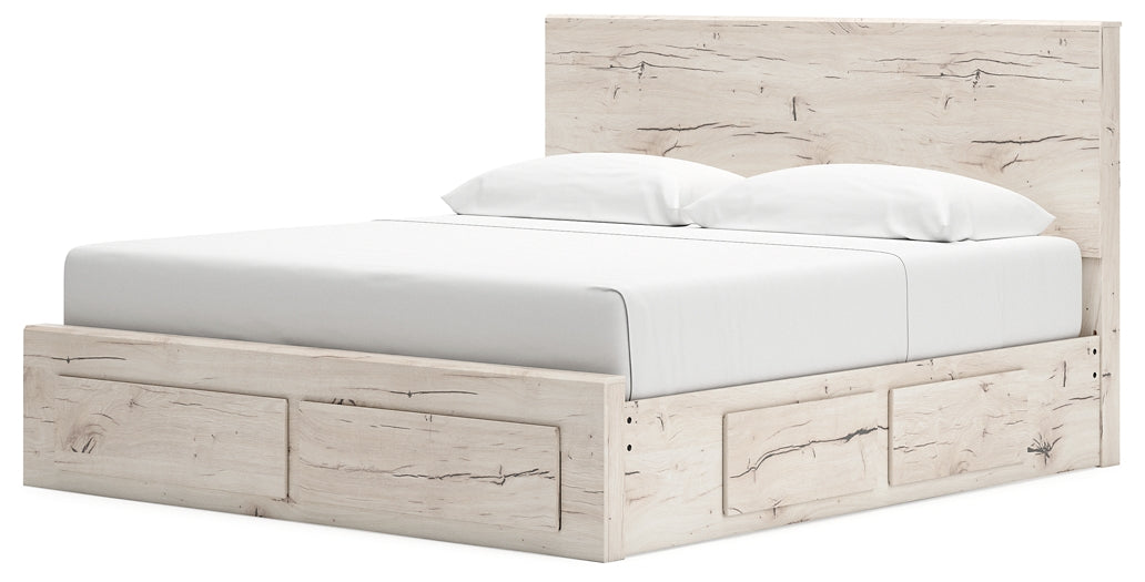 King Panel Storage Bed with Mirrored Dresser and Chest