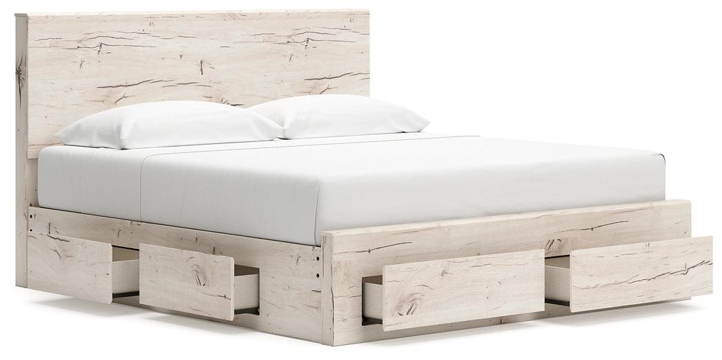 King Panel Storage Bed with Mirrored Dresser and Chest