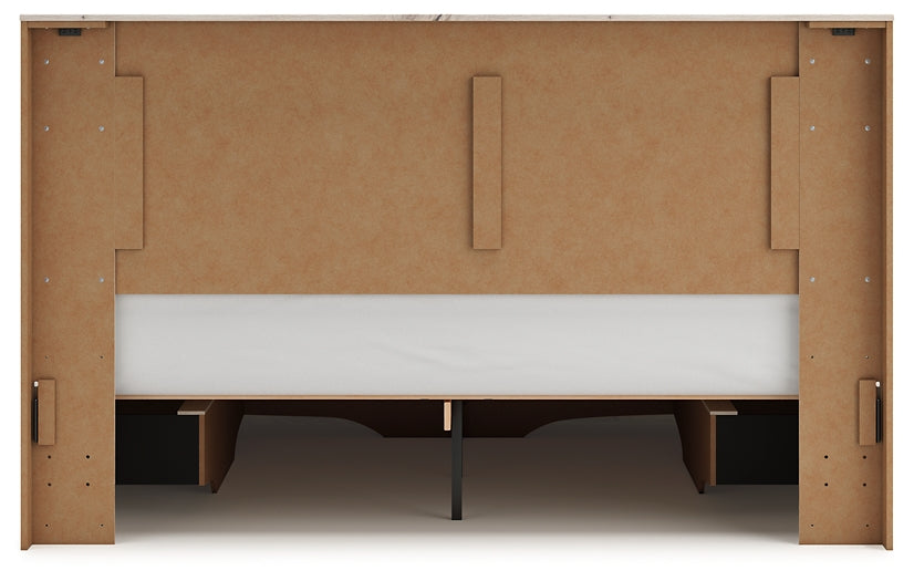 King Panel Storage Bed with Mirrored Dresser, Chest and Nightstand