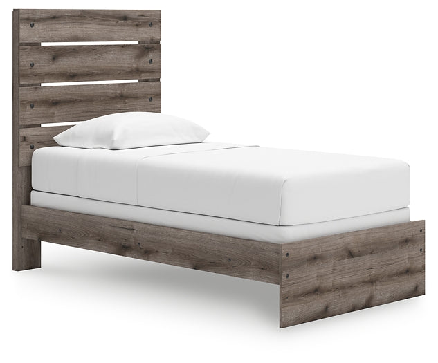 Graystorm Twin Panel Bed with Mirrored Dresser and Chest