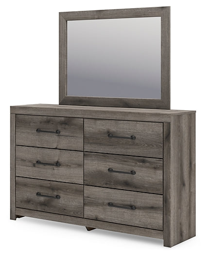 Graystorm Twin Panel Bed with Storage with Mirrored Dresser