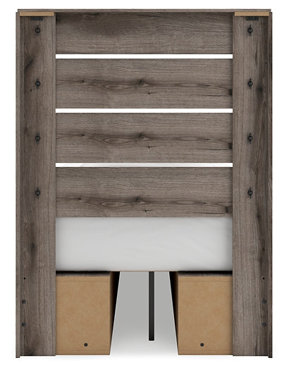 Graystorm Twin Panel Bed with Storage with Mirrored Dresser
