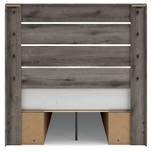 Graystorm Full Panel Bed with Storage with Mirrored Dresser and Chest