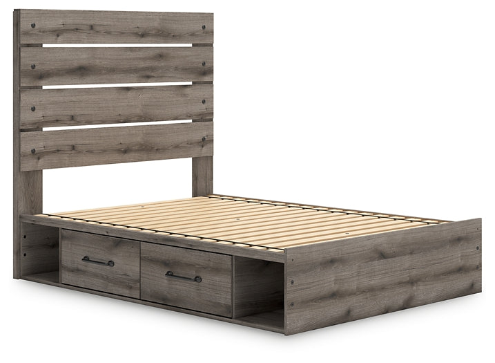 Graystorm Full Panel Bed with Storage with Mirrored Dresser, Chest and Nightstand
