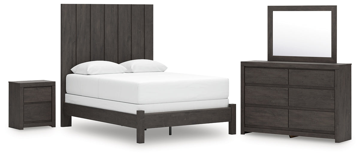Queen Panel Bed with Mirrored Dresser and Nightstand