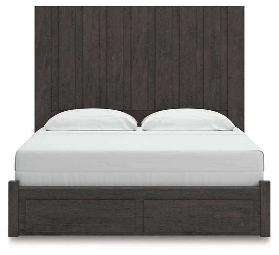 King Panel Storage Bed with Mirrored Dresser, Chest and Nightstand