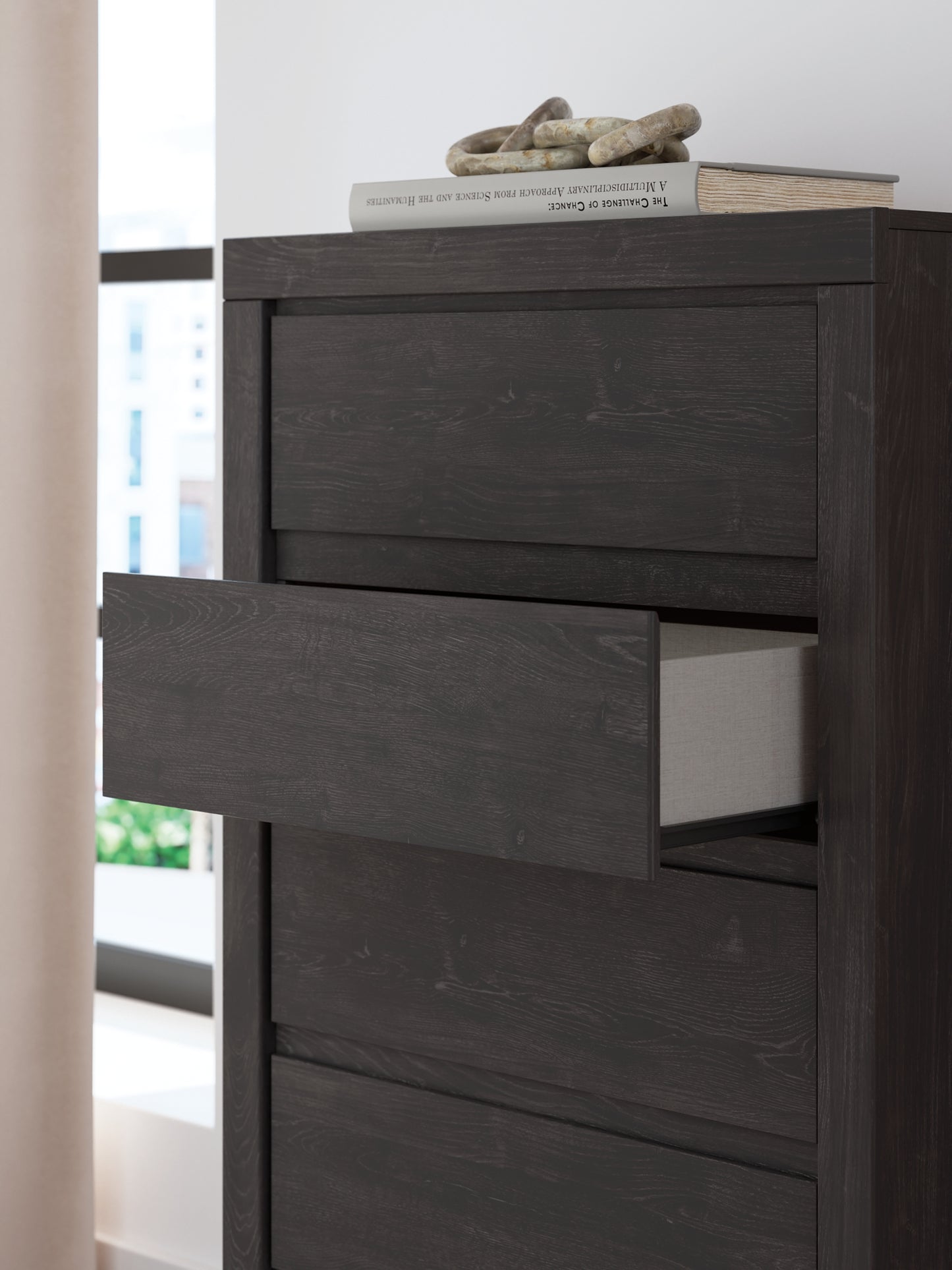 King Panel Storage Bed with Mirrored Dresser, Chest and Nightstand