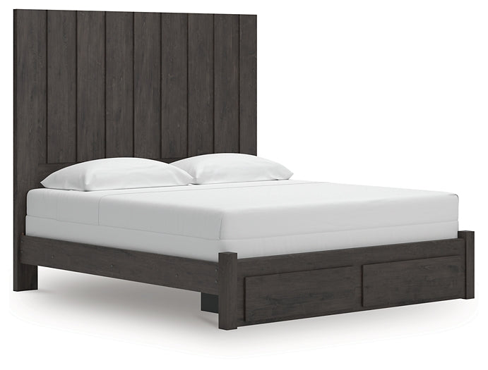 King Panel Storage Bed with Mirrored Dresser and Chest
