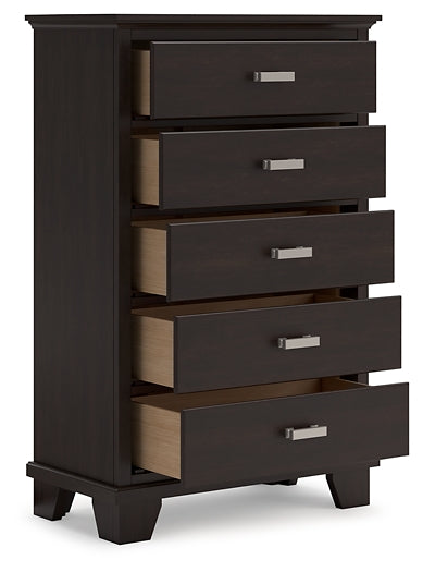 Covetown Queen Panel Bed with Mirrored Dresser and Chest