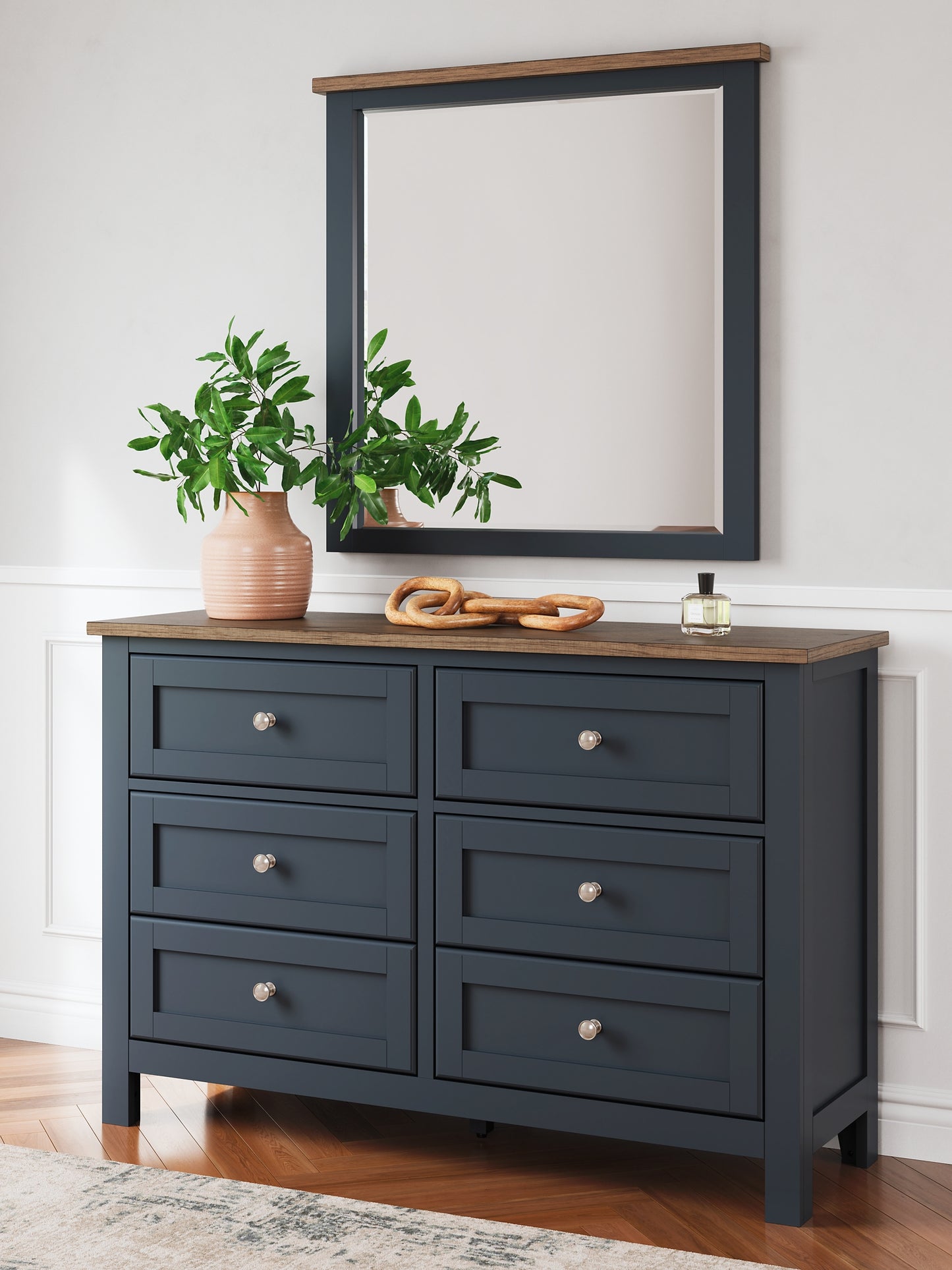 Landocken Full Panel Headboard with Mirrored Dresser and Nightstand