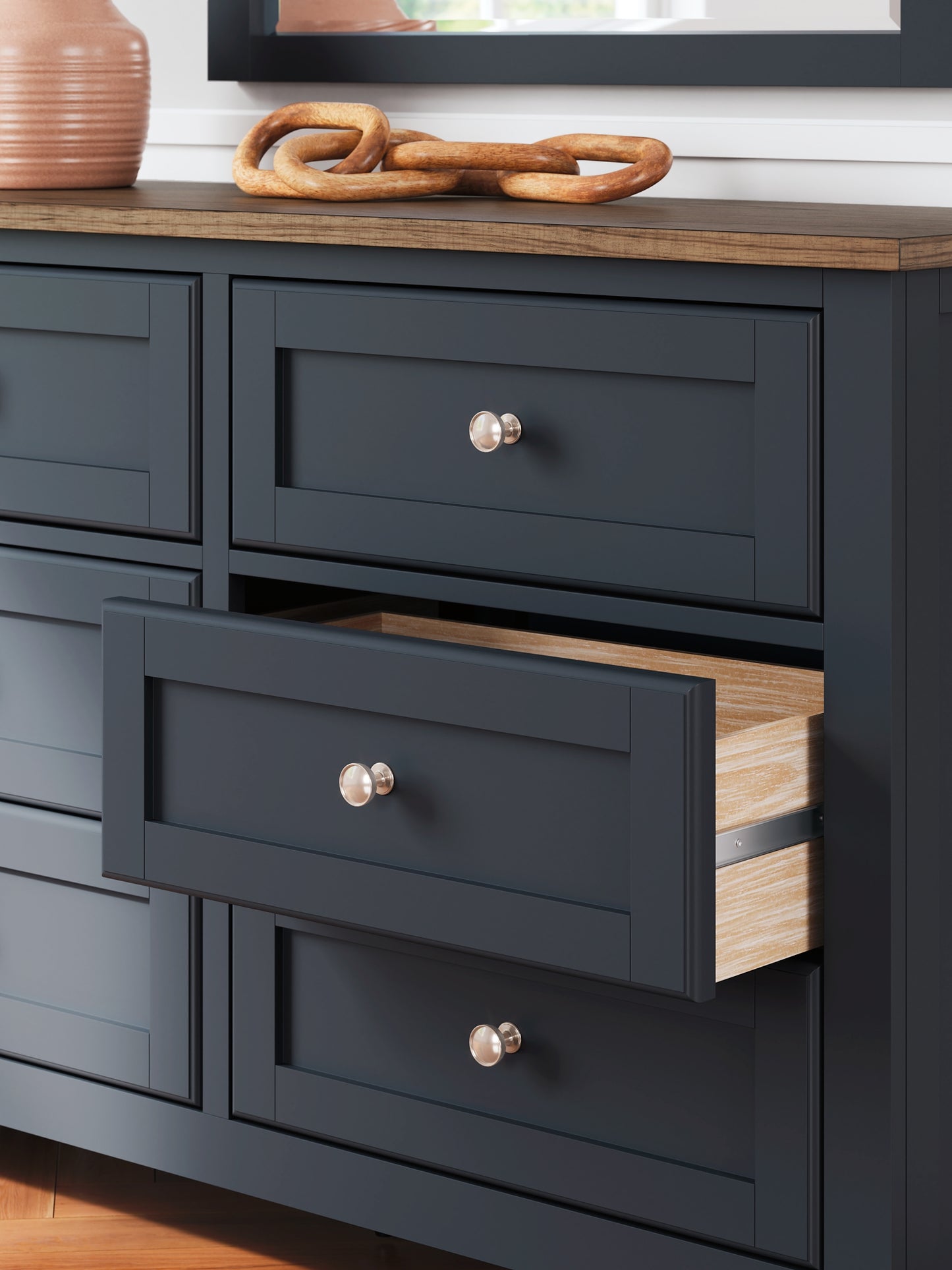 Landocken Twin Panel Headboard with Mirrored Dresser and Chest