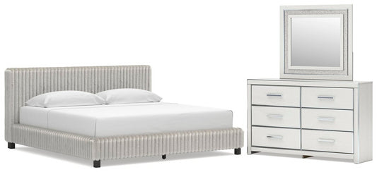 Birmonton King Upholstered Bed, Dresser and Mirror