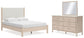 Queen Upholstered Panel Bed with Mirrored Dresser