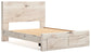 Queen Panel Storage Bed with Mirrored Dresser and Nightstand