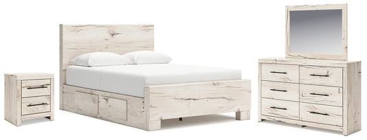 Queen Panel Bed with Mirrored Dresser and Nightstand