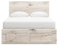 Queen Panel Storage Bed with Mirrored Dresser and Nightstand